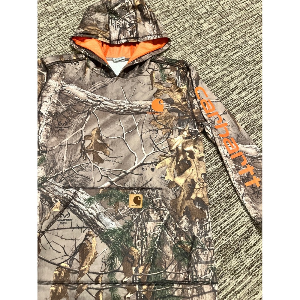 Carhartt Boys Realtree Xtra Camo Hoodie Fleece Lined Orange Mesh L Large 14-16